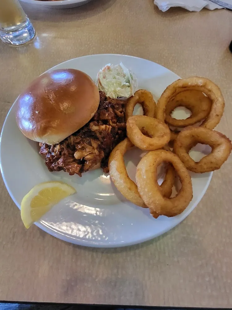 Pulled Pork Sandwich with Onion Rings